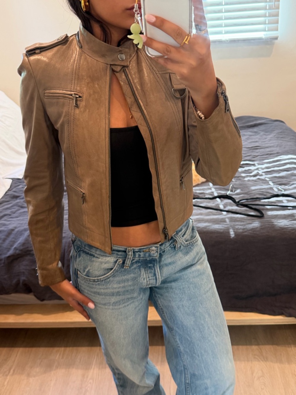 Vintage Women's Taupe lamp Leather Moto Jacket